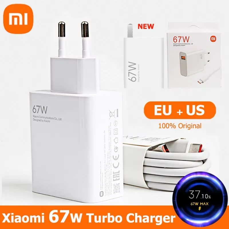 Ładowarka Xiaomi 67 W Oryginalny kabel USB do szybkiego ładowania Cargador Adapter ścienny UE/USA Mi 14 13 12 Redmi Note 13 12 Pro Turbo Poco F5