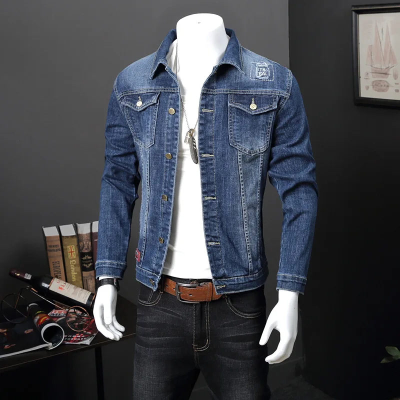 Elastic denim jacket for men's spring new  slim fit denim jacket for men's  jackets and trendy men's clothing korean fashion