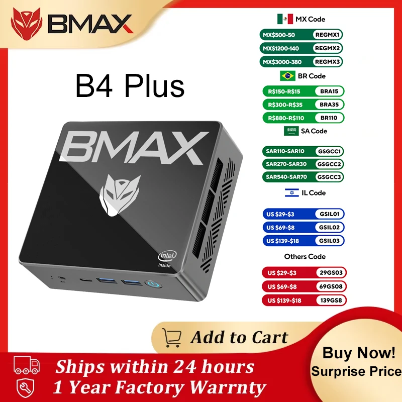 BMAX B4 Plus Mini PC Windows 11 PC Intel N100 16GB 512GB SSD 2HDMI Supports 4K60Hz Micro PC for Business Office School Home