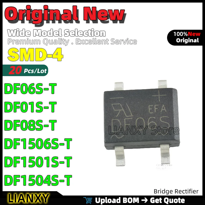 20 Pz SMD-4 DF06S-T DF01S-T DF08S-T DF1506S-T DF1501S-T DF1504S-T Ponte Raddrizzatore Nuovo Originale