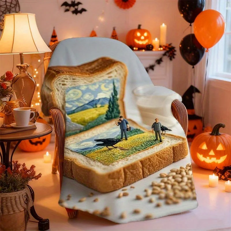 1pc Van Gogh Starry Night Art Miniature Flannel Blanket - Iconic Painting Reproduction, Lightweight & Wrinkle-Resistant All-Seas