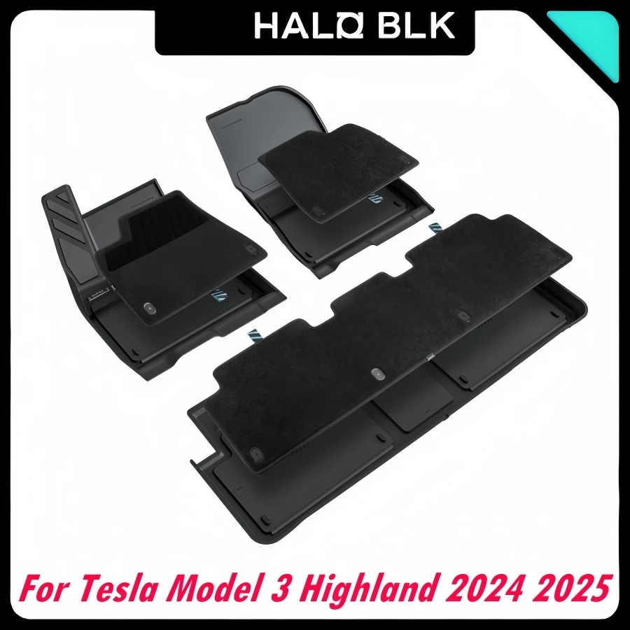 HALOBLK For Tesla Model 3 Highland 2024 2025 Floor Mats WItt Carpet All-Weather Protection Eco-Friendly TPE Car Floor Liners