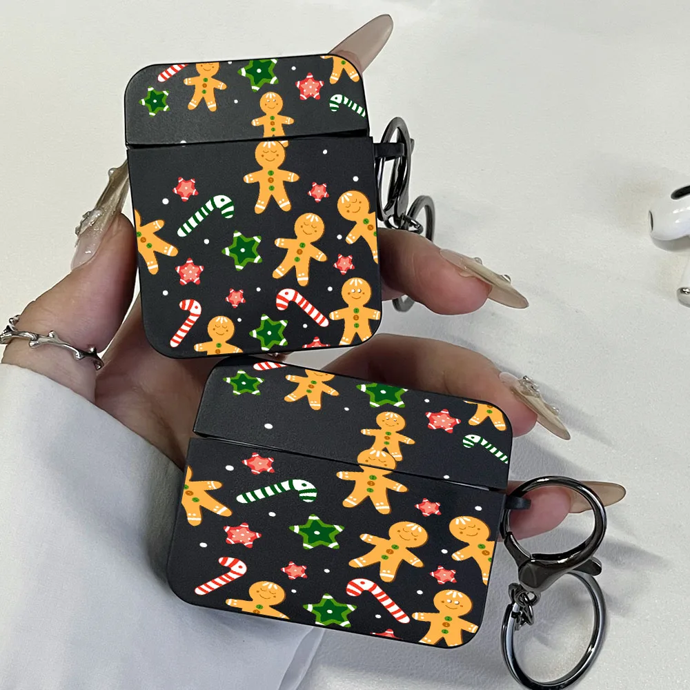 

Christmas Gingerbread Man Shockproof Earphone Case for Apple AirPods Pro2/Pro, AirPods 1/2/3/4 Black Earbuds Case with Keychain
