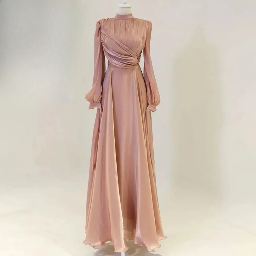 

Customized Crepe Evening Dresses Puff Long Sleeve Elegant Prom Dress Exquisite High Quality Pleats Bridal Party Dress for Women