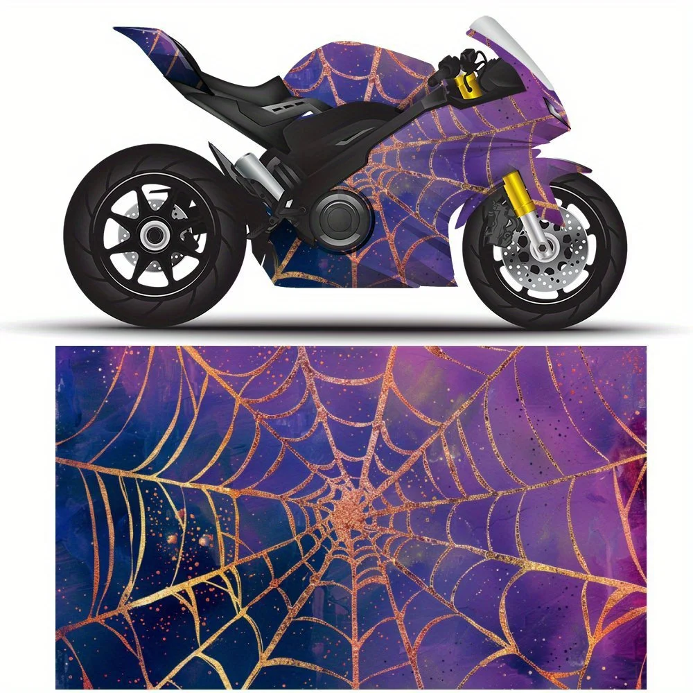 

Magical Dreamy Purple Starry Sky Golden Spider Web Print Motorcycle Full Wrap Stickers Decorative Motorcycle Race Color Change D