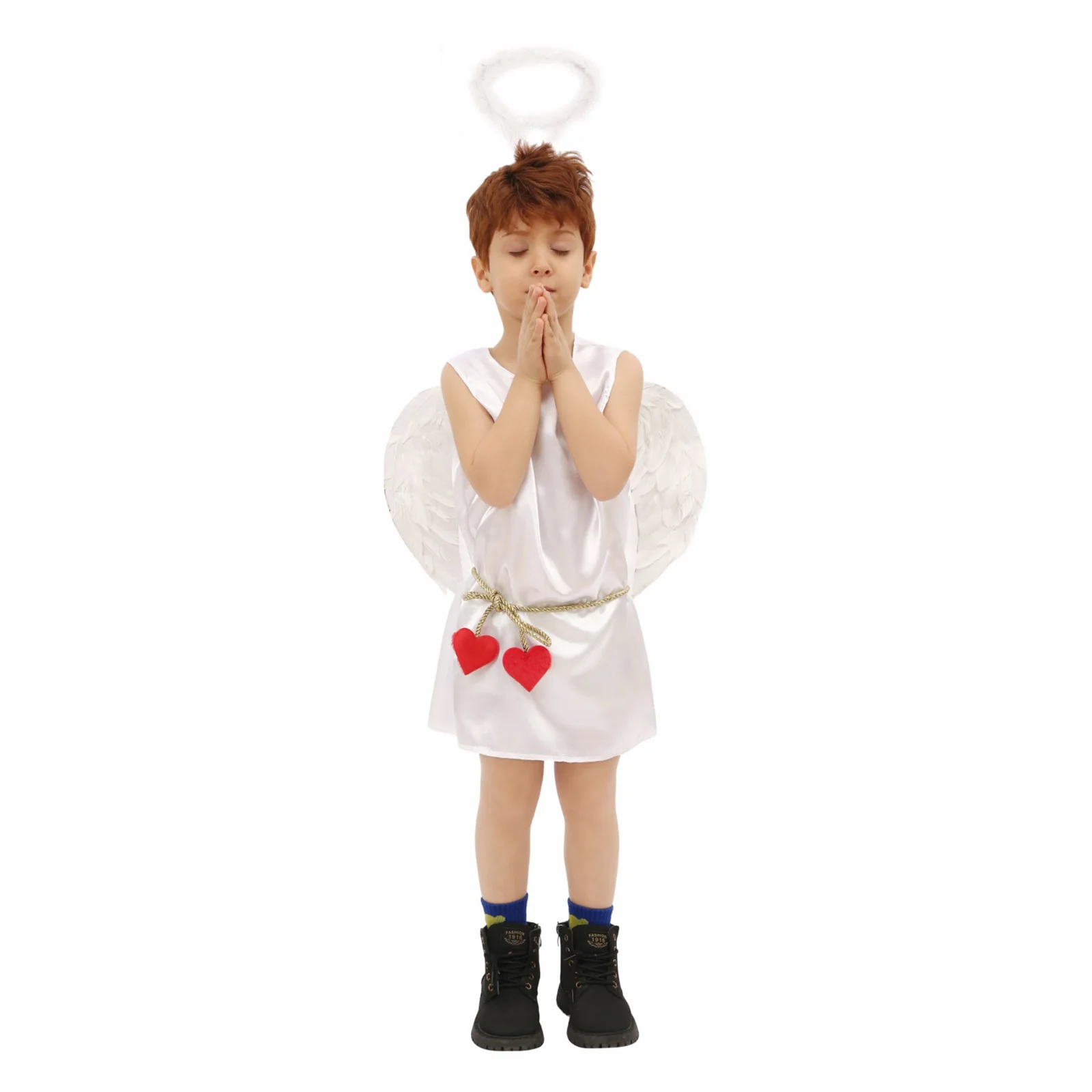 Children Halloween Cosplay Costumes Cupid Cos White Outfits Dress Up Party Festival Performance Clothing Wings Headgear Sashes