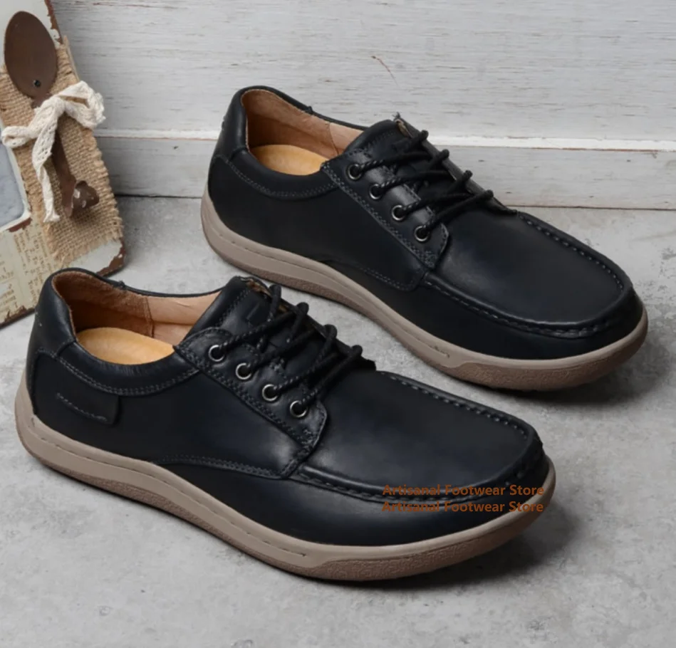 Men's Board Shoes Black/brown/coffee Round Toe Lace Up Casual Shoes British Style Trendy Handmade Men's Leather Shoes