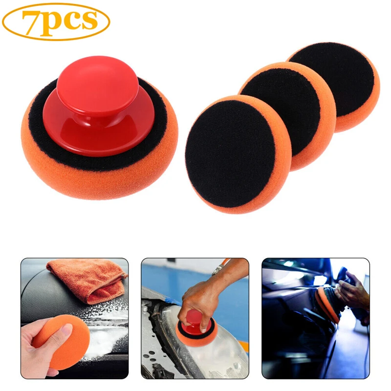 

7Pcs Car Wax Applicator Pads Kit with Red Handle Soft Sponge Applicators Foam Wax Pad For Auto Polisher Waxing Cleaning Sponge