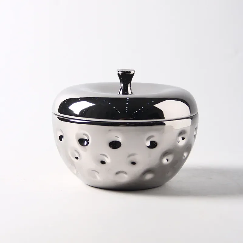 Modern Geometric Ceramic Storage Jar Electroplated Gold Silver Snack Box Luxury Dried Fruit Container Creative Home Decor