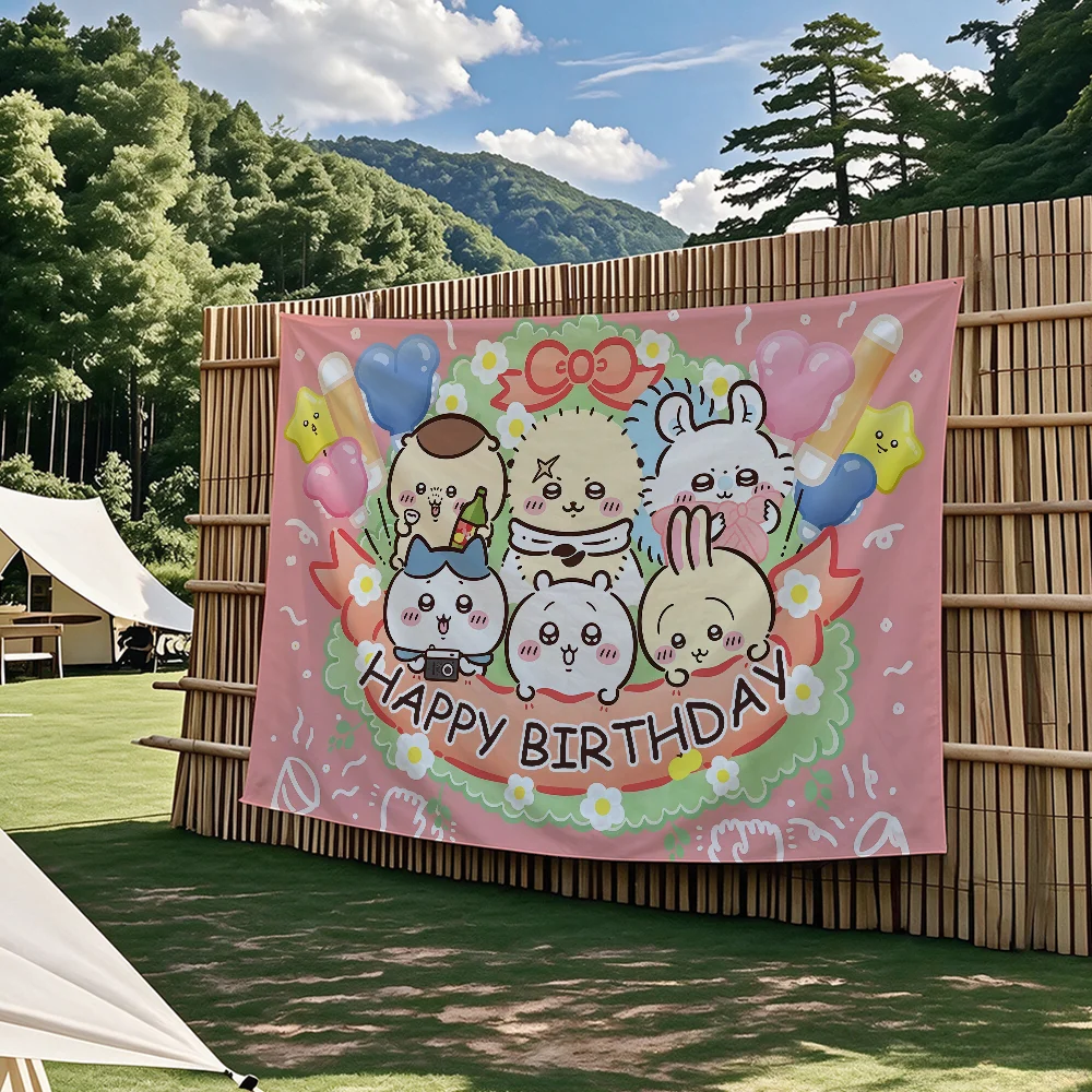 C-Chiikawa Geburtstagsflagge Wandteppiche für Partys im Freien, Schlafzimmer, Wohnzimmer, Studentenzimmer, Wanddekoration, Banner, Geschenke – Detail 6