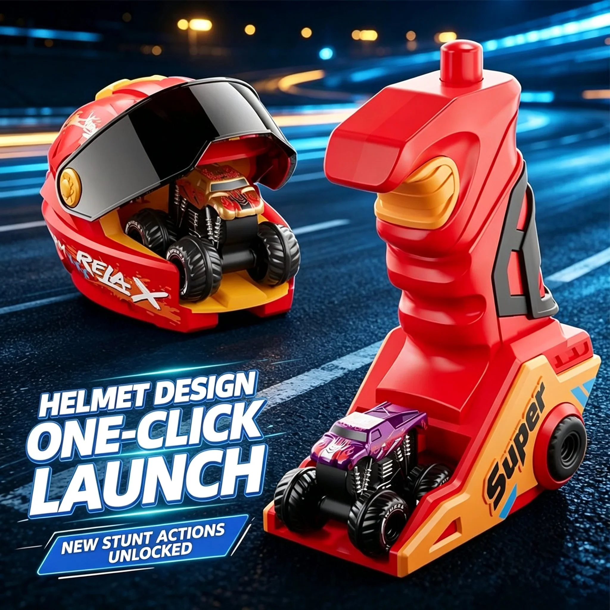 MINI Handle Helmet Catapult Car Press Inertia Toy Racing Model Sliding Four-wheel Car Competitive Battle Toy Gift