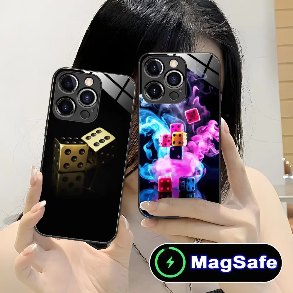 

Эстетичный чехол-накладка Dice для iPhone 17 16 15 14 13 12 11 Air Pro Max Plus Mini с поддержкой MagSafe, стеклянный, цветной