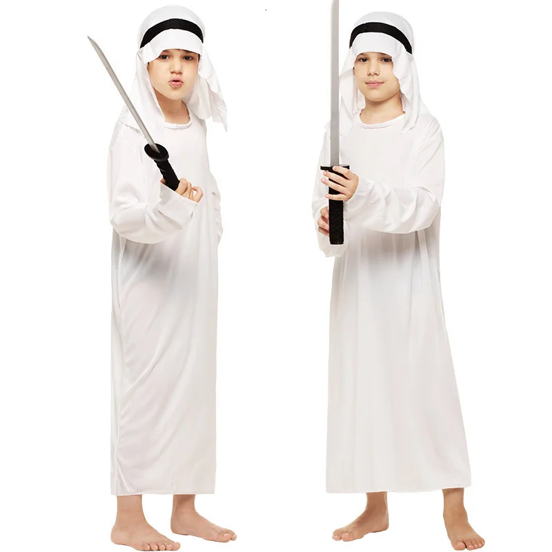 Costume d'halloween, robe de carnaval du réveillon du nouvel an, robe arabe, keffiyeh, manteau de la tribu des chefs, costume de fête blanche pour enfants