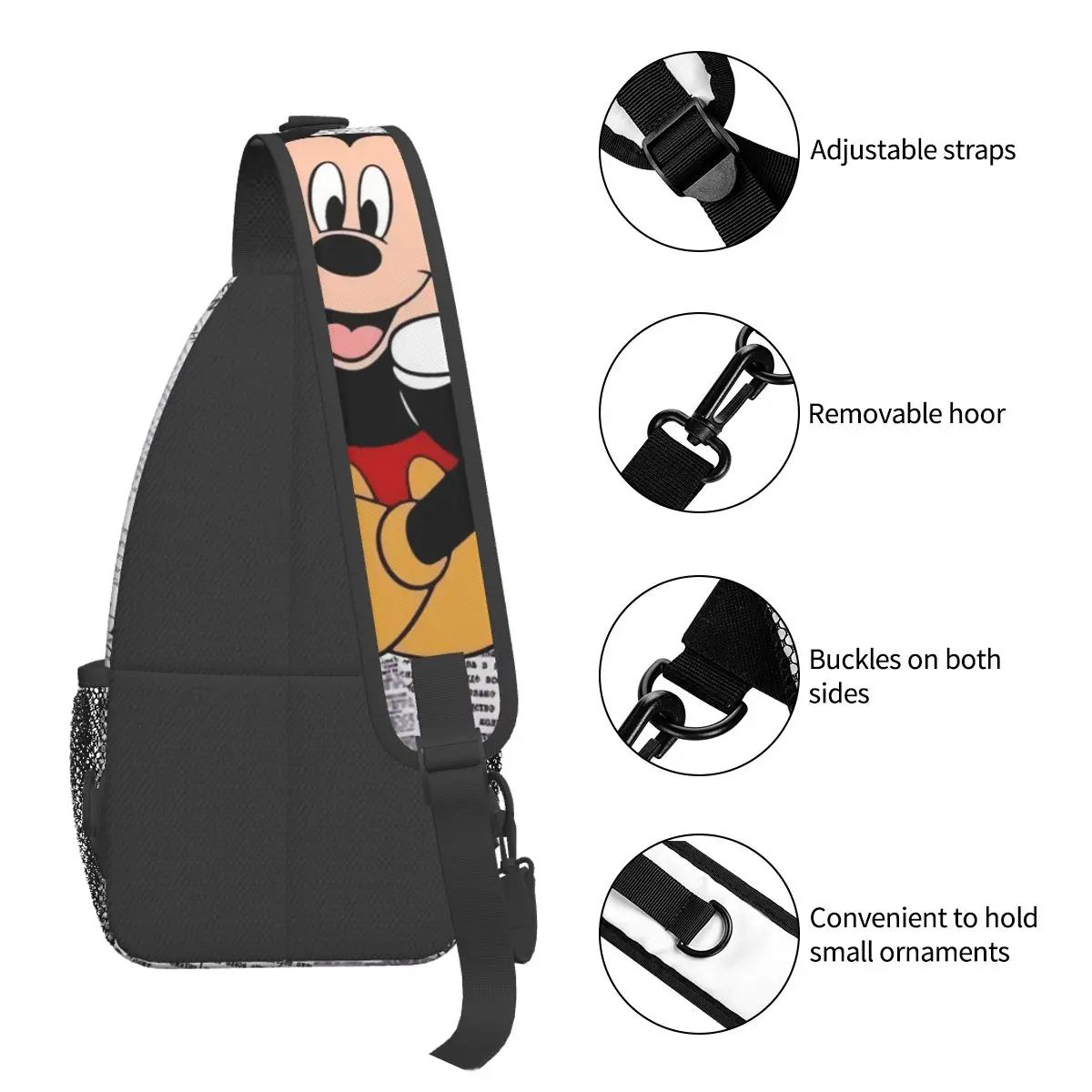 Custom Mickey Mouse Shoulder Crossbody Chest Backpack for For Cycling Shoulder Chest Bags Sling Bag Cartoon Shoulder Backpack