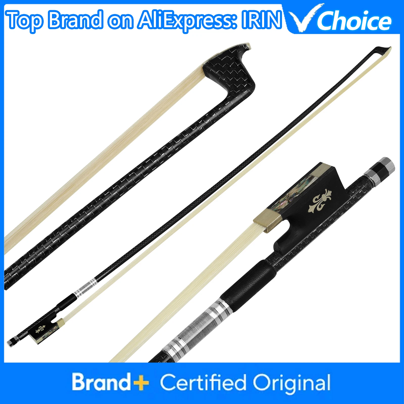 IRIN Violin Bow QA-30 Pure Horsetail Hair Carvings Shells Fiddle Bow Carbon Fiber Violin String Instrument Parts & Accessories