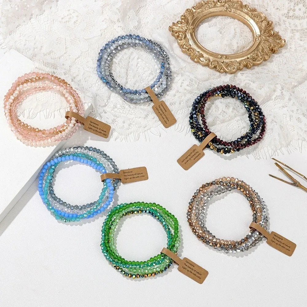 4pcs/set Multi Color Faceted Glass Beads Bracelet AB Effected Elastic Stretch Bracelet Handmade Shinning Crystal Beads Bracelet