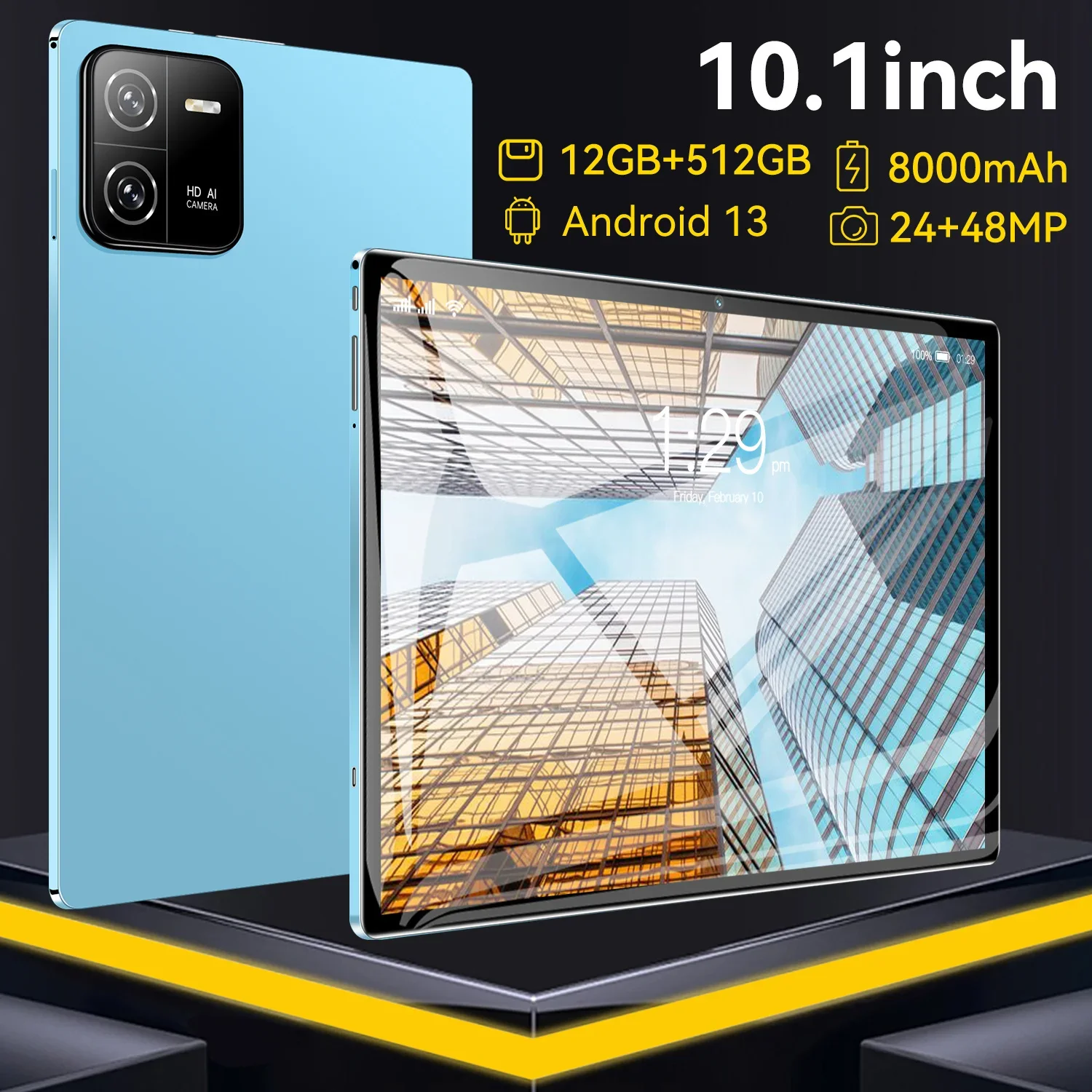 

Experience the Best with Pad6 Pro 10.1 Inch Android 13 Tablet: Dual SIM, 12GB RAM, 24MP+48MP Dual Cameras, and 8000mAh Battery