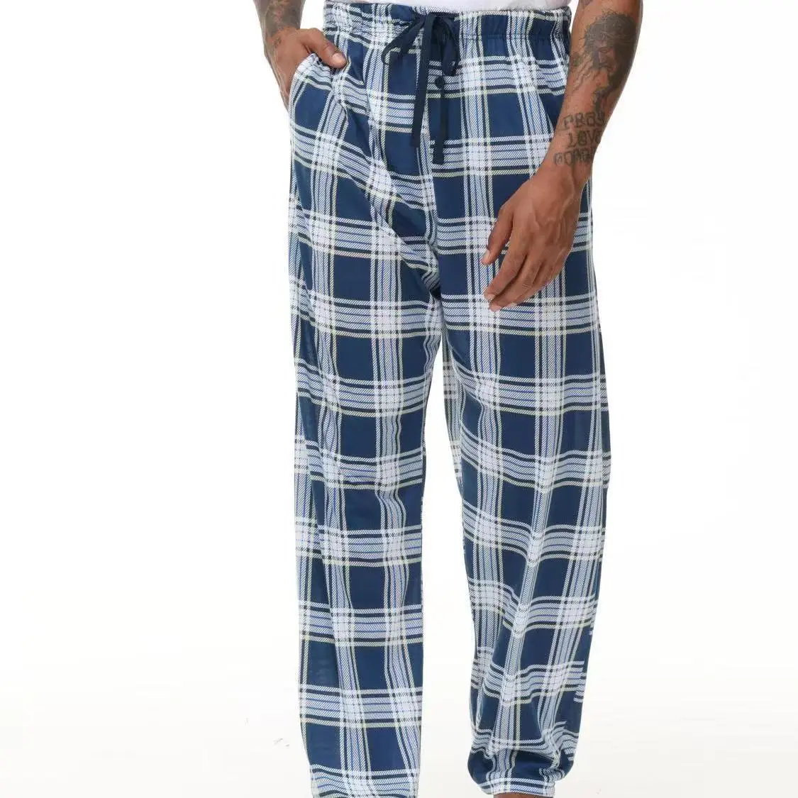 6XL Stylish Men's Pajama Pants for Spring and Autumn, Plus Size, Extra Large, High-Quality, Oversized, Black Plaid Straight-Leg Long Pants