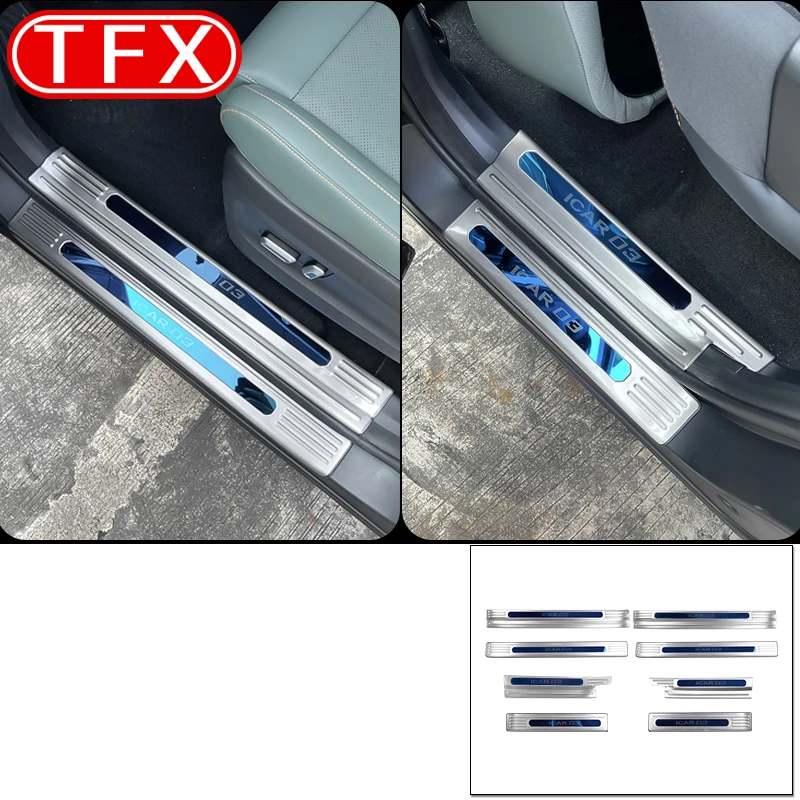 For Chery ICAR 03 03T Jaecoo J7 Car Styling Door Welcome Threshold Cover Stickers Stainless Steel Guard Tread Plate Accessories