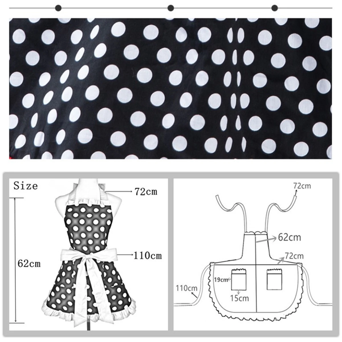 Cute Kitchen Apron Retro Polka Dot Aprons Adjustable Ruffle Side Vintage Cooking Aprons with Pockets for Car Wash/Painting Apron