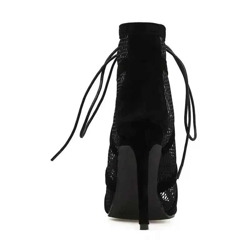 Black Sexy Lace Up Cross-tied Women Shoes Comfort High Quality Thin Heels Open Toe Dancing Sandals Ankle Strap Hollow Out Pumps