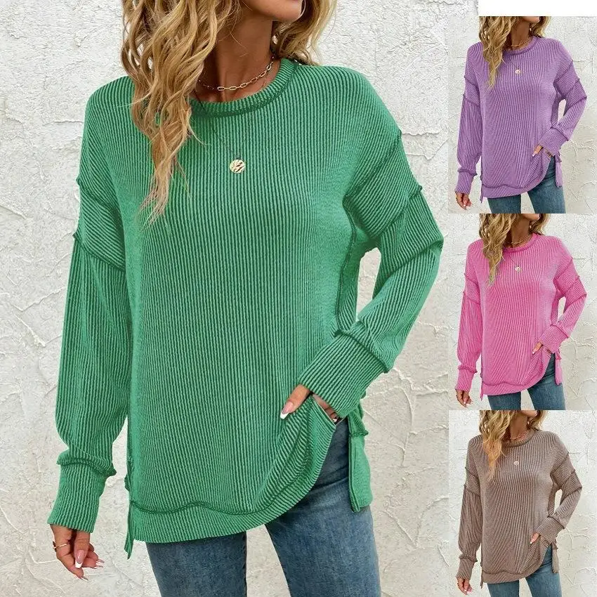 

Women's Twisted Strip Split Long Sleeve Sweatshirt Casual Comfortable Fit Hoodie Fashionable Color Oversized Shoulder