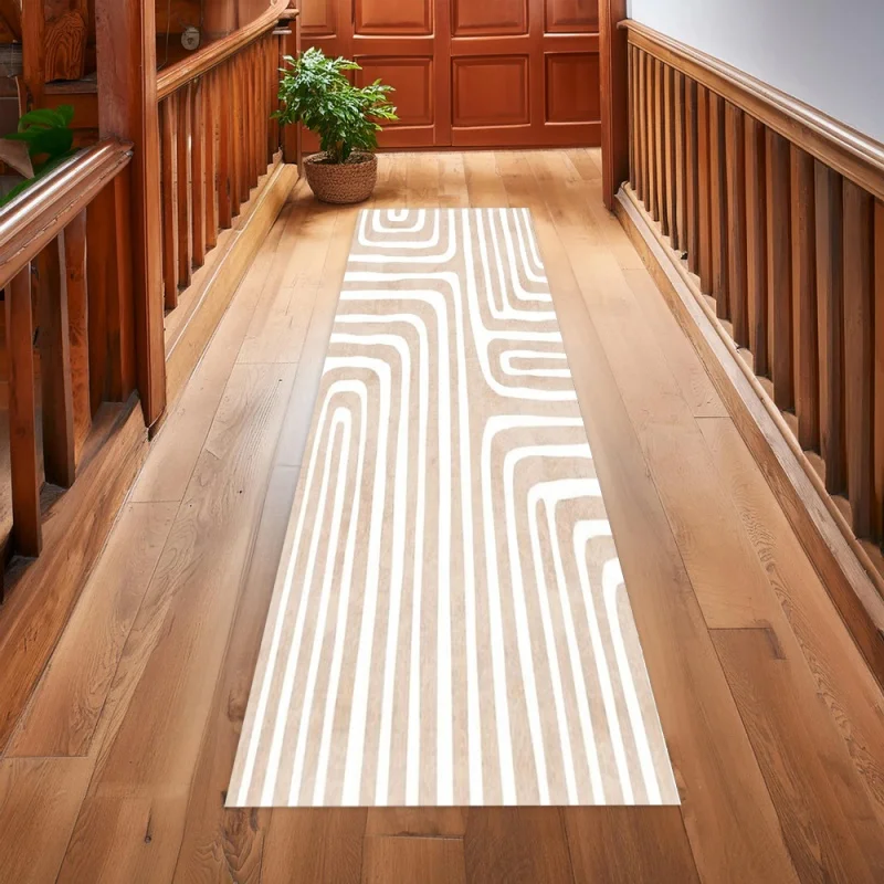 Minimalist Wavy Line Runner Rug Non Slip Long Hallway Carpet Abstract Geometric Striped Print Floor Mat Bedroom Kitchen Decor
