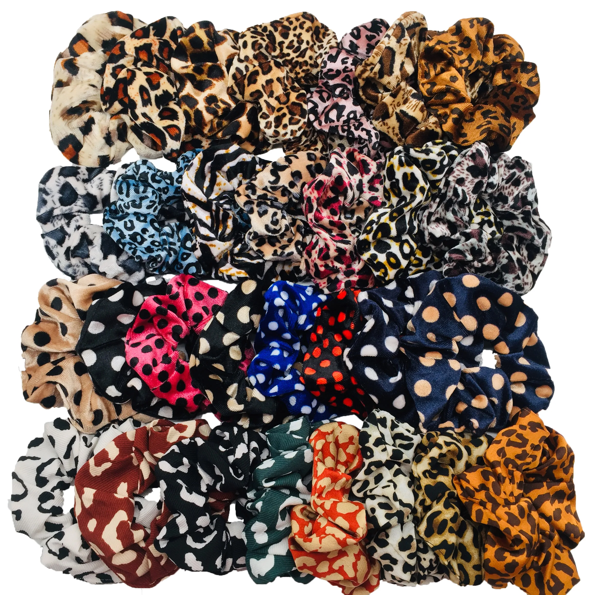 6pc Leopard Satin Soft Hair Scrunchies Elastic Band Women Girls Holder Rubber Band Accessories Velvet Chiffon Dot Brown Headwear