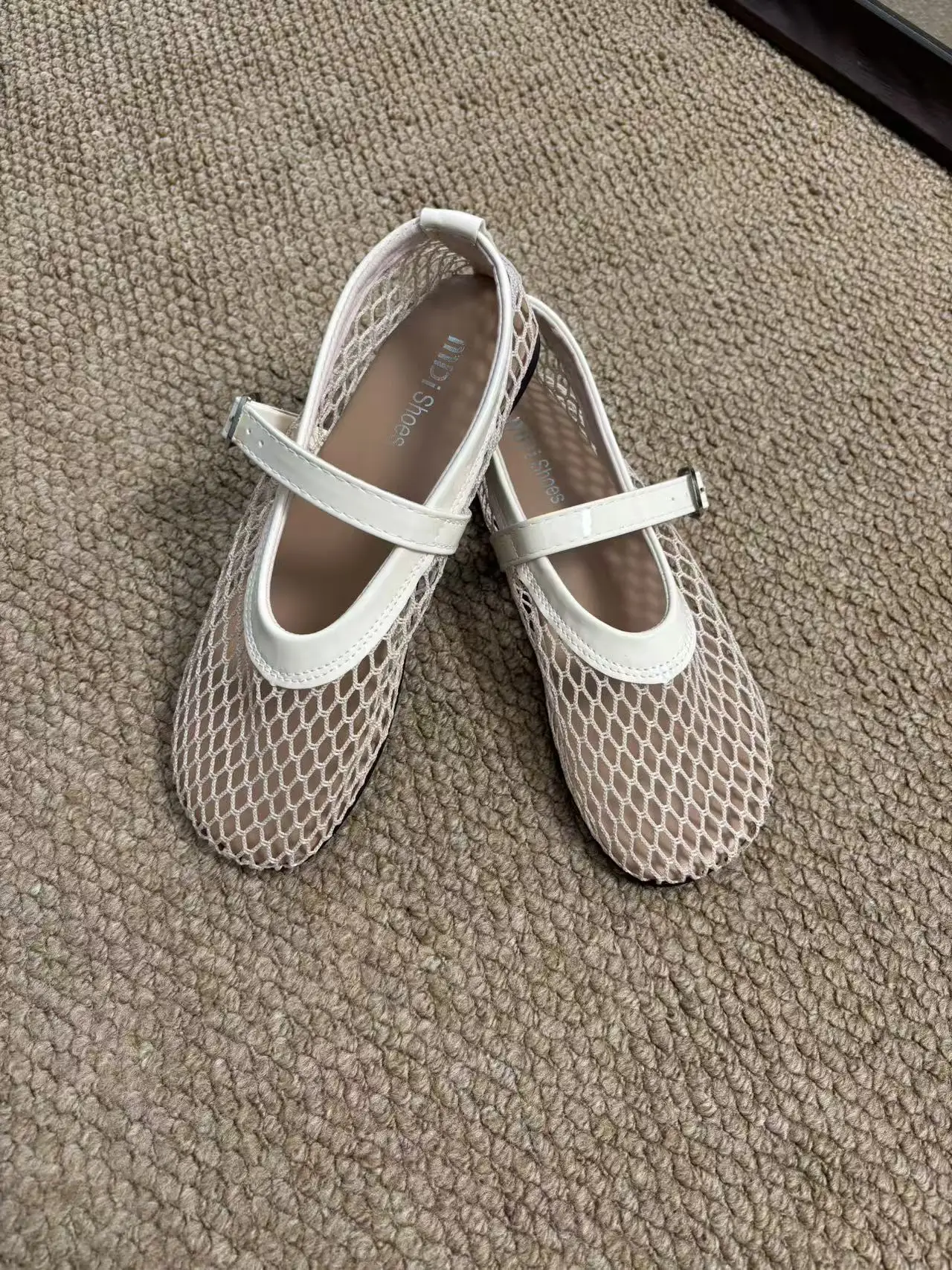 Cream White Mesh French Mary Janes Square Buckle Slip On Wedding Party Date Vacation Daily Wear Comfortable Dress Shoes view 6