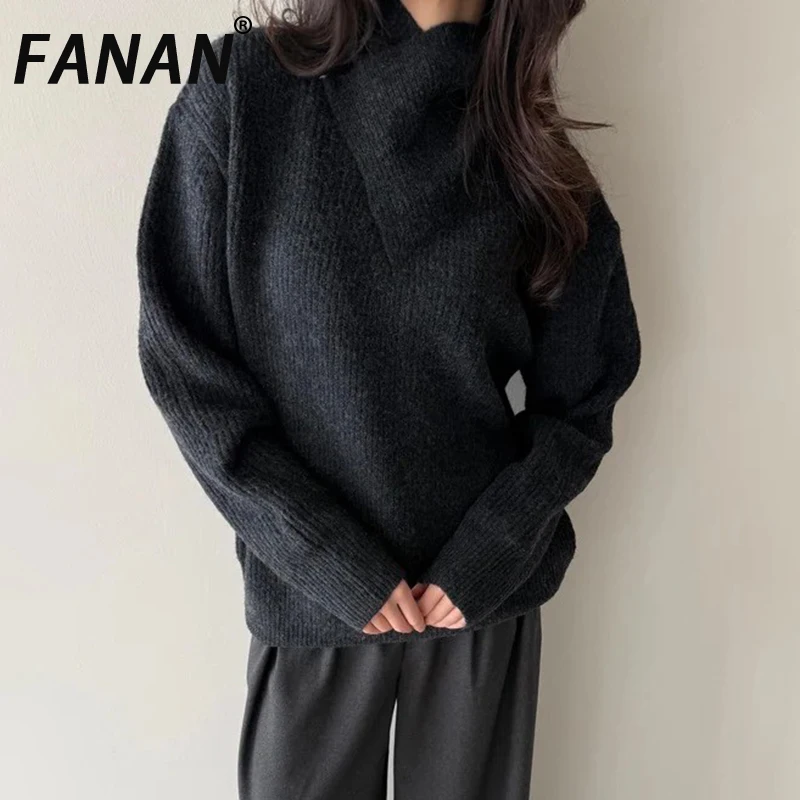 

FANAN толстый теплый шерстяной вязаный пуловер, свитер, женская водолазка с длинным рукавом, офисные женские однотонные топы, женские платья, новинка зимы