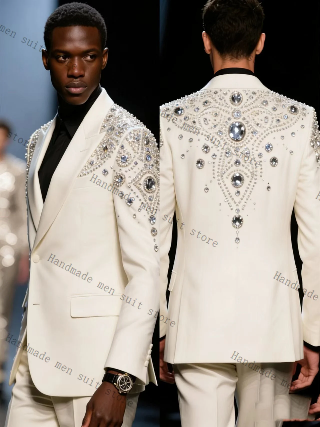 

White Luxury Men Suit Set 2 Piece Blazer+Cotton Pants Spring Prom Wedding Tuxedos Coat Customized Formal Office Fashion Jacket