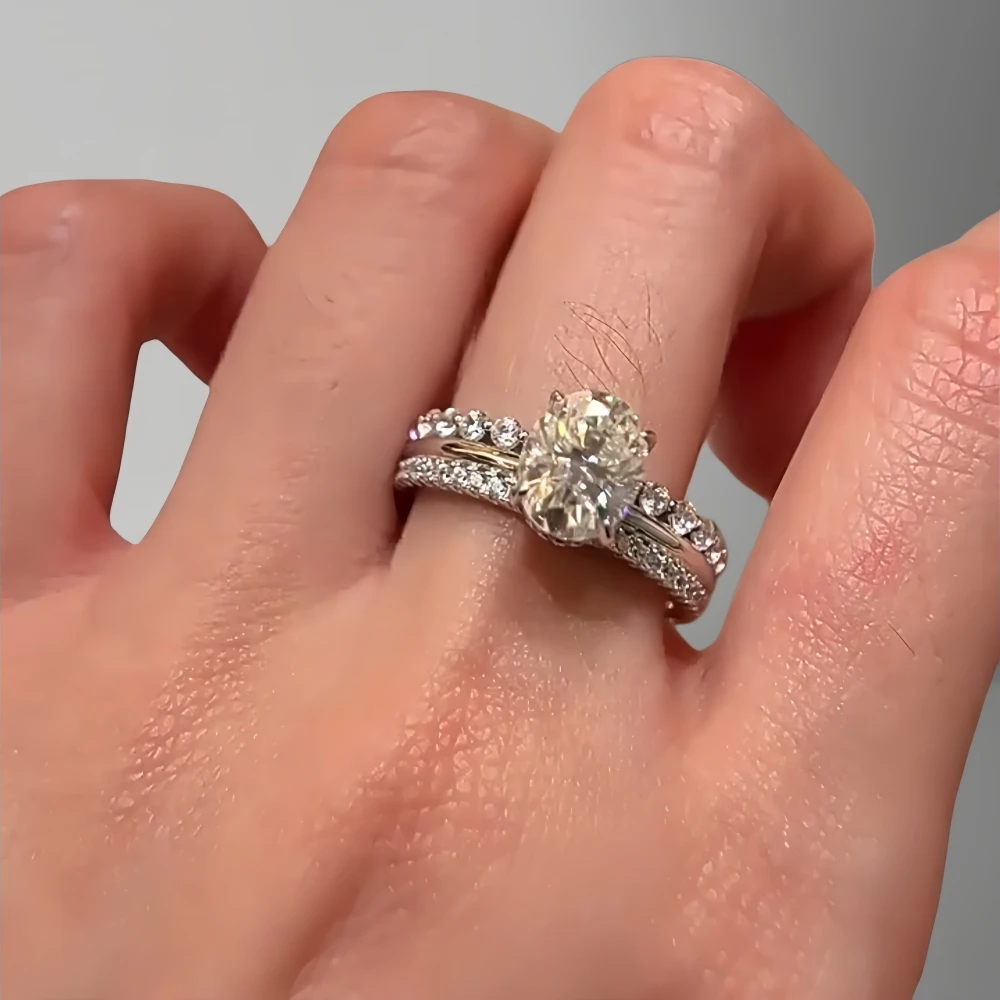 2 Carat Round Cut Moissanite Engagement Ring & Triple Halo Band Trendy Ring Set for Women S925 Sterling Silver with Certificate