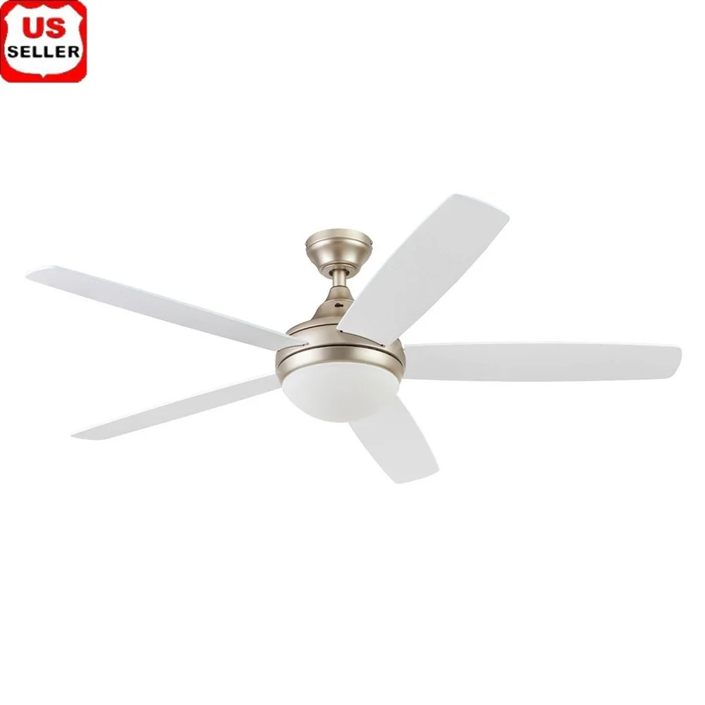 مروحة سقف بجهاز تحكم عن بعد 52 بوصة، 5 شفرات، ضوء LED متكامل قابل للتعتيم، شفرات قابلة للعكس بلمسة نهائية مزدوجة، مثالية متوسطة وكبيرة