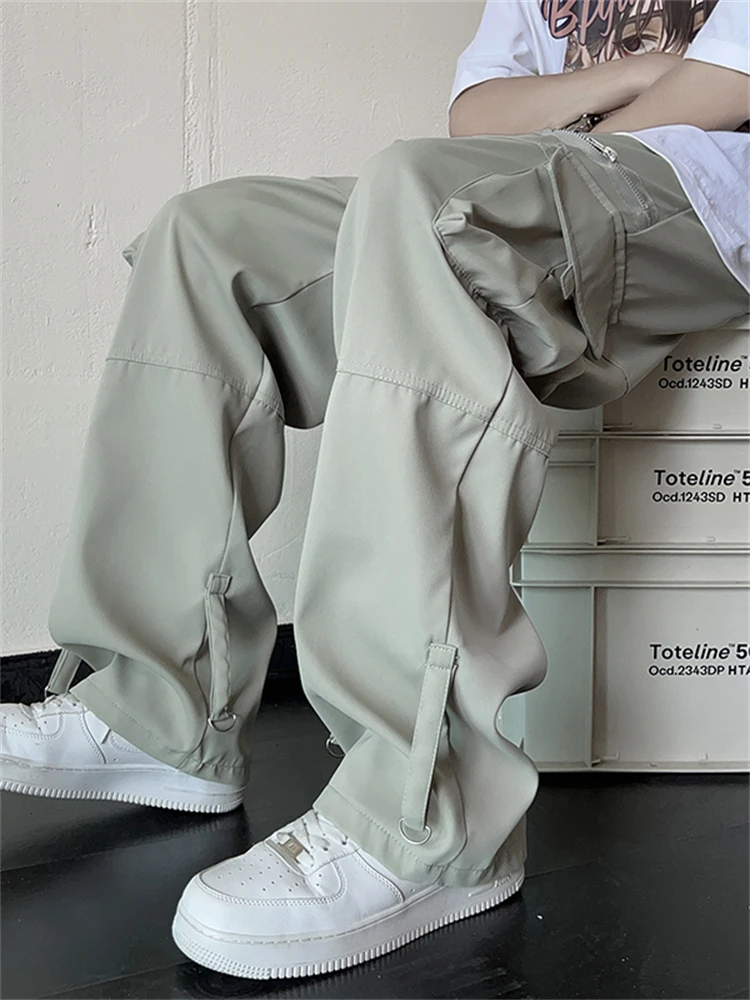 

Ретро-американские рабочие брюки для мужчин, летние тонкие брюки в стиле High Street, универсальные брюки с множеством карманов, повседневные брюки-парашюты с широкими штанинами