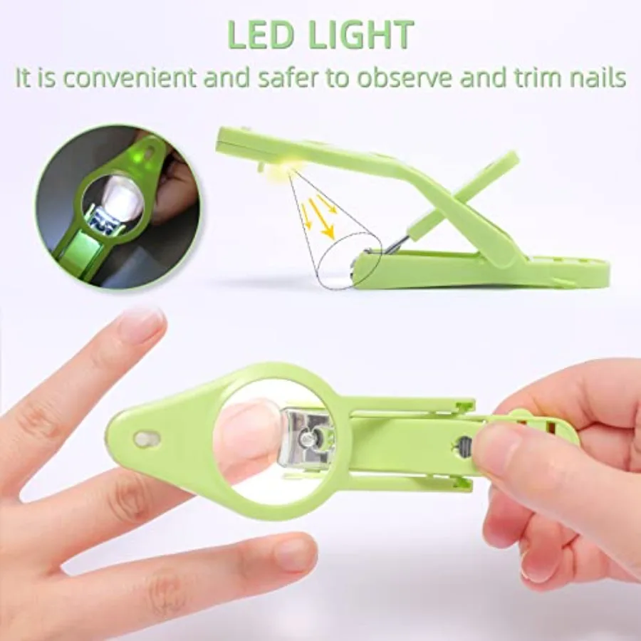 Nail Clippers with FoldAway Magnifier and LED Light for Fingernails Toenails Care Ideal for Elderly Seniors Pets and Babies Red