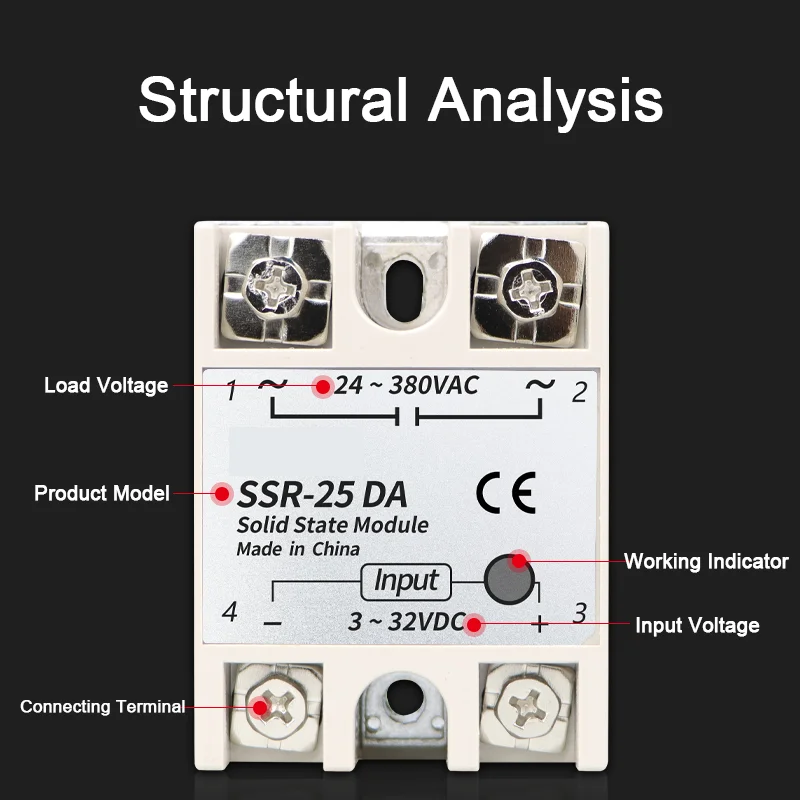 SSR Series Single Phase Solid State Relay DC to AC SSR-10DA SSR-25DA SSR-40DA SSR-60DA SSR-80DA SSR-100DA AC DD DA AA