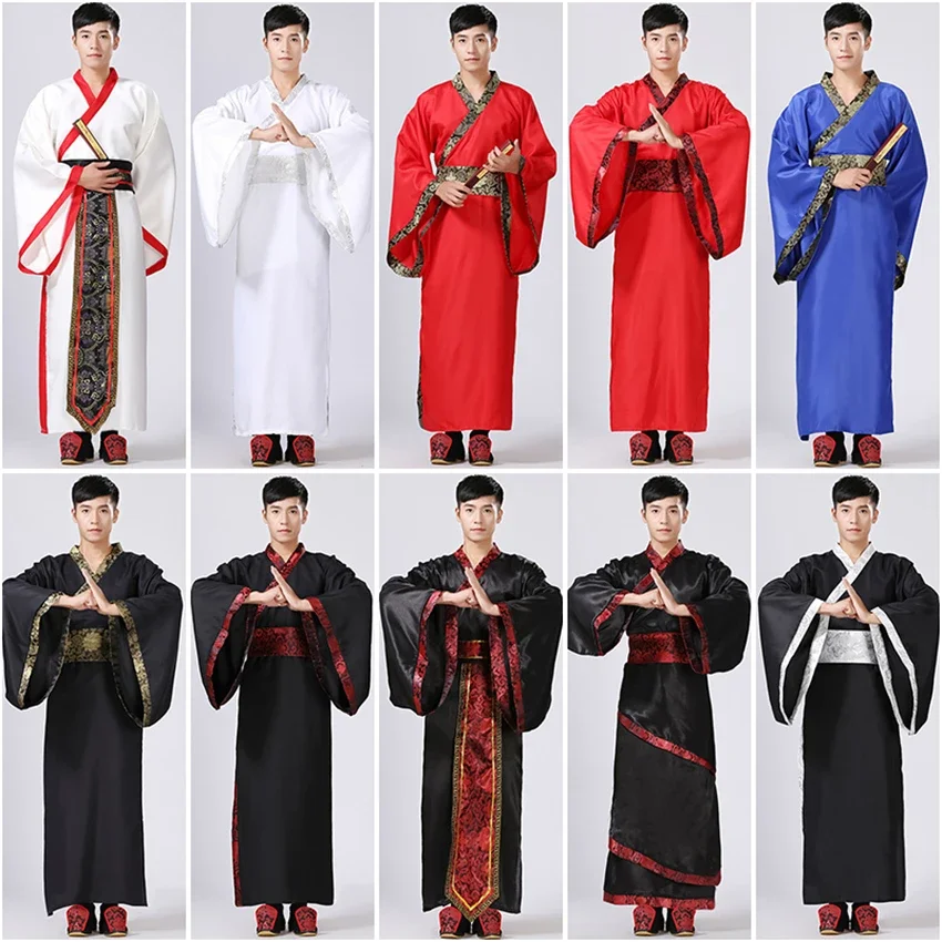 10 colori Mens Hanfu tradizionale cinese abbigliamento antico Costume Festival Outfit Stage Performance abbigliamento costumi di danza popolare