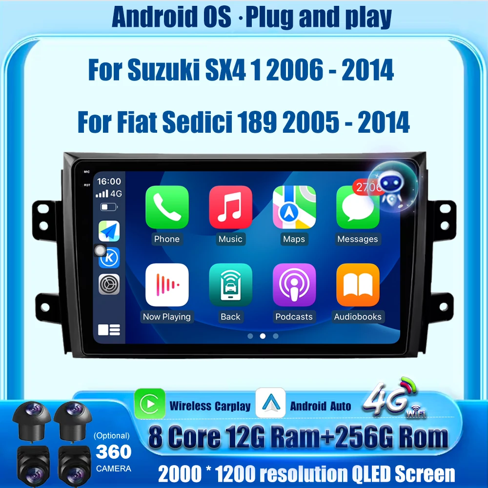 

Автомагнитола Android 16 для Suzuki SX4 1 2006-2014, Fiat Sedici 189 2005-2014, мультимедийный плеер с GPS-навигацией, 4G, Wi-Fi