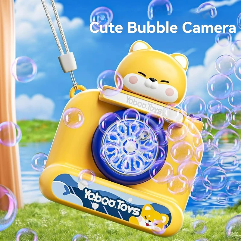 Przenośna kamera bąbelkowa dla dzieci Cute Cartoon Dog Automatyczne maszyny do baniek mydlanych z diodami LED Zabawki na zewnątrz dla dzieci Prezenty urodzinowe