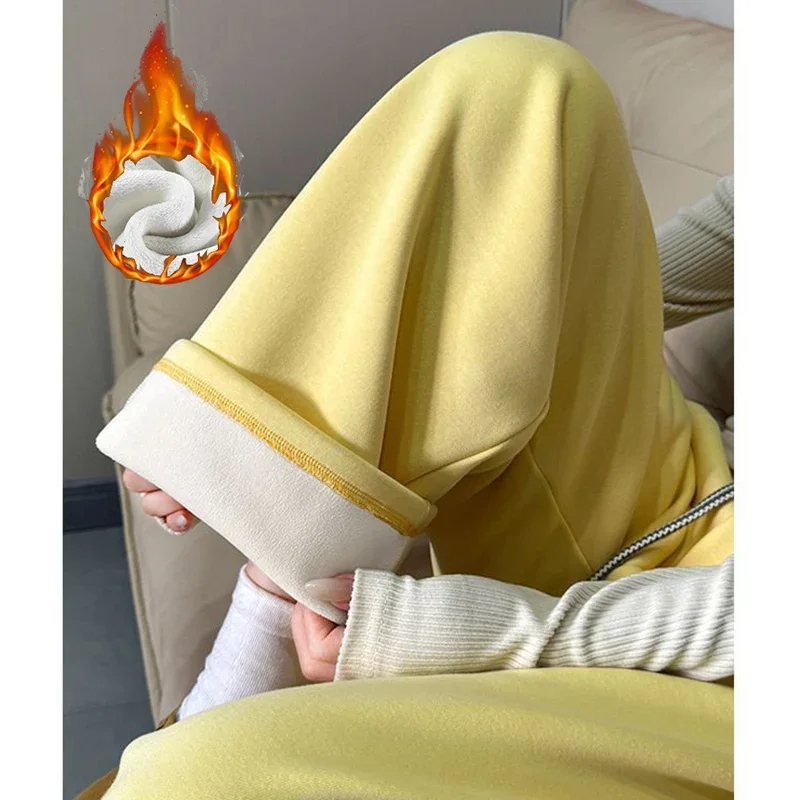 Winter Mädchen Solide Baggy Fleece Jogginghose Dame Hohe Taille Schnee Warme Plüsch Hosen Frauen Koreanische Thermische Casual Jogger