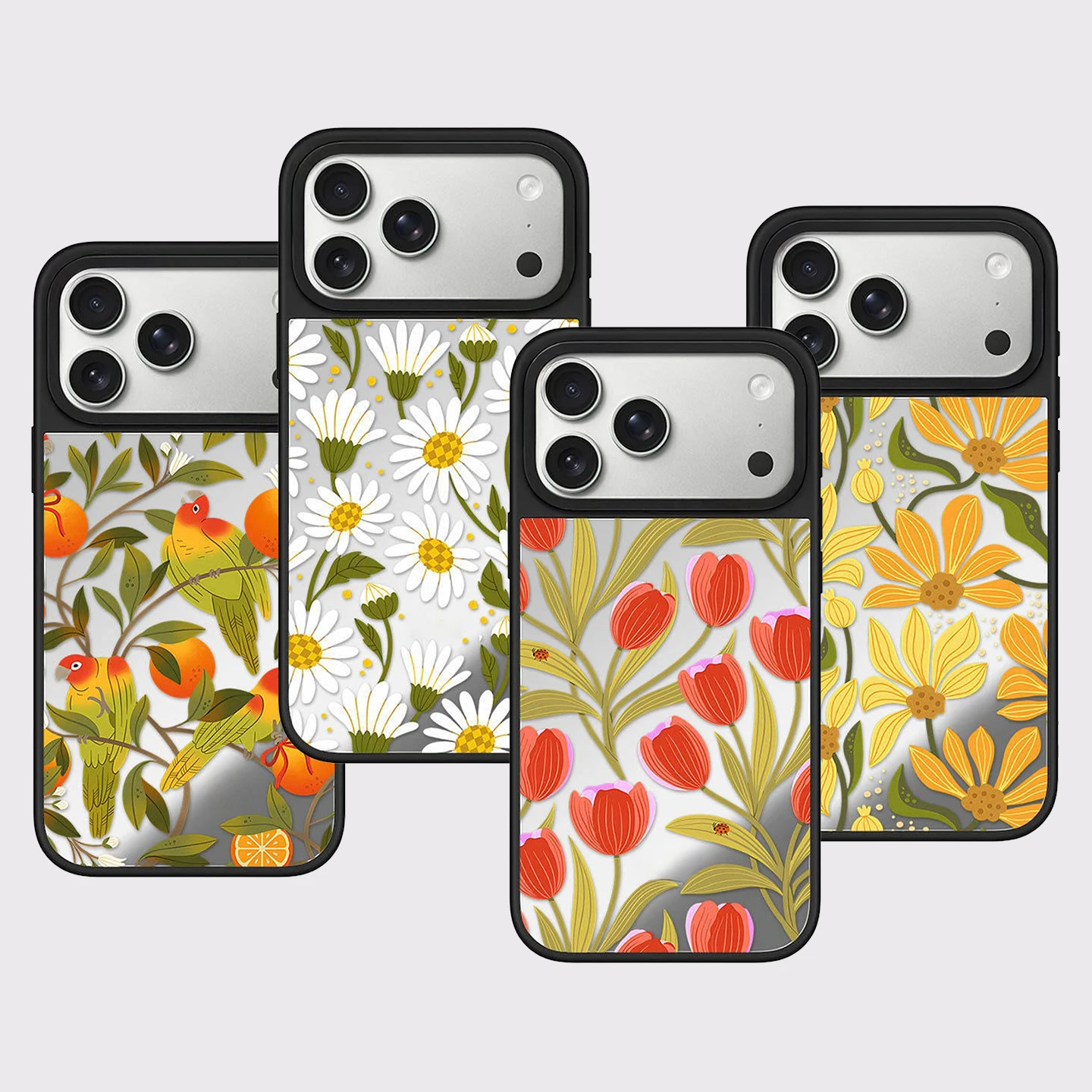 

Flower Bird Leaf Mirror Surface Magnetic Phone Case Cover for IPhone 13 14 15 16 17 Pro Max Case for IPhone 17 Air