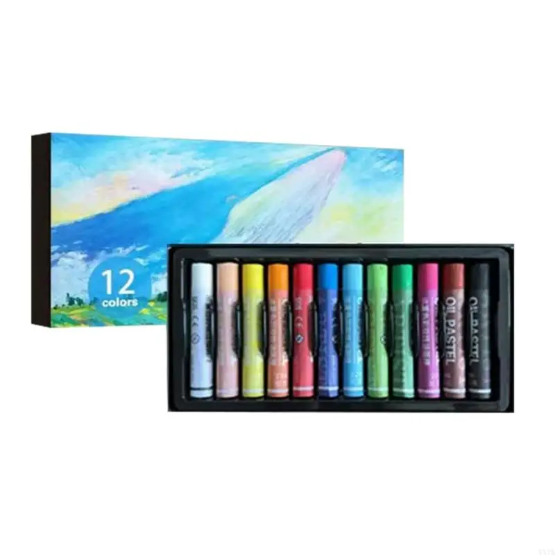 Premium White Oil Pastel Set 12 Sticks Soft Texture Safe Washable Art Supplies For All Ages