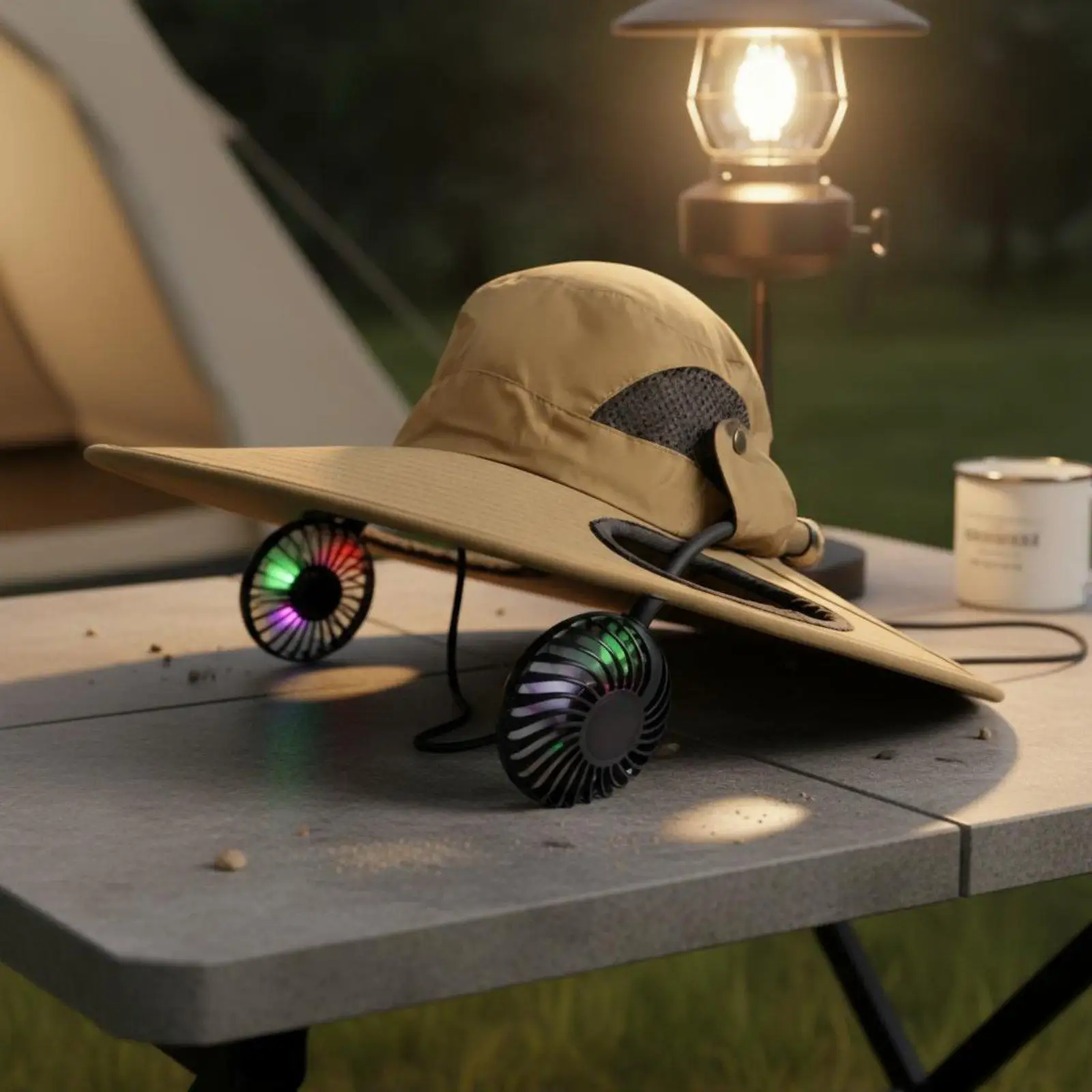 Summer Adjustable Fan Hat Lighted Wide Brim Vent Cap for Outdoor Camping and Fishing Gear