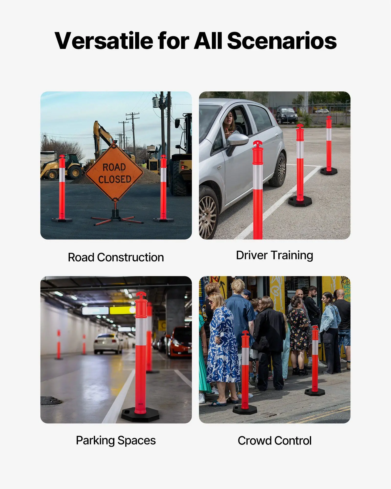 Конусы безопасности дорожного движения, 6 шт., 48-дюймовые стойки для беспокойства со светоотражающими полосами и утяжеленным основанием для парковки в строительстве