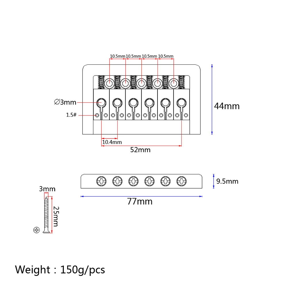 

Fixed Guitar Bridge 6-Saddle Ashtray Tailpiece Electric Guitar Replacement Silver Includes Tool Instrument Part