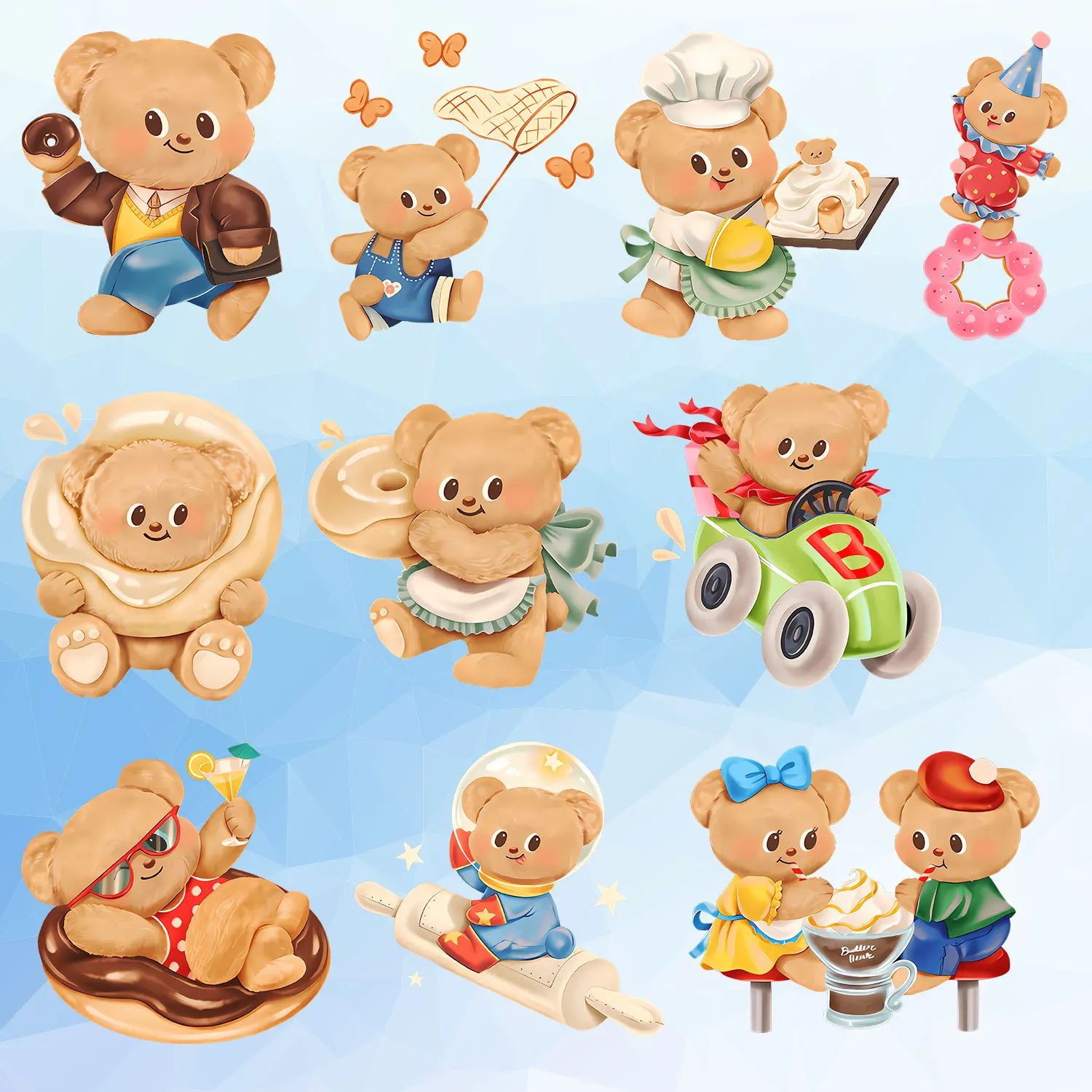 Cute Cartoon Bear Chef Dessert Master Postman Fun Designs Iron on Transfers Patches for Clothes Durable DIY Decoration
