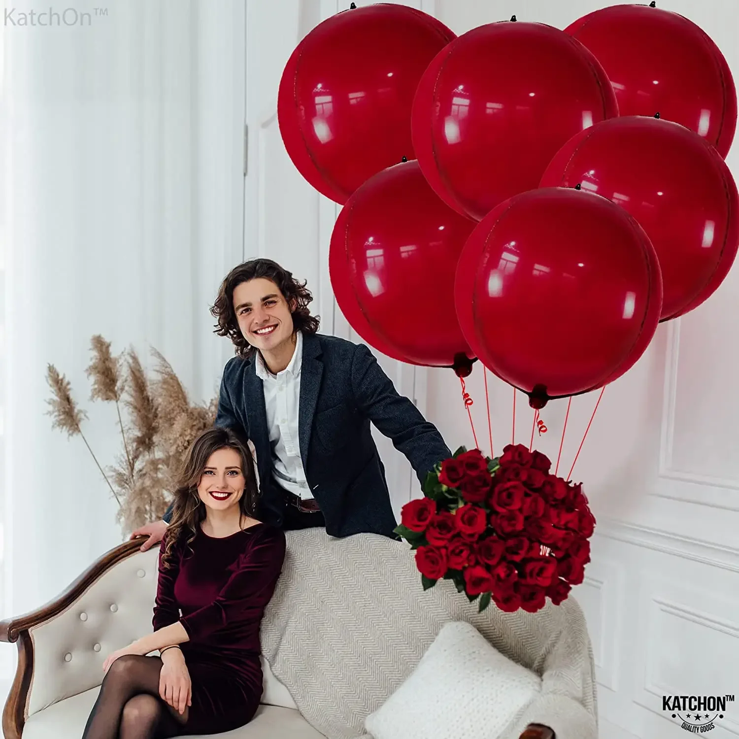Big Metallic Red Balloons Foil - Pack of 6, 22 Inch 4D Round Red Metallic Balloons | Red Chrome Balloons