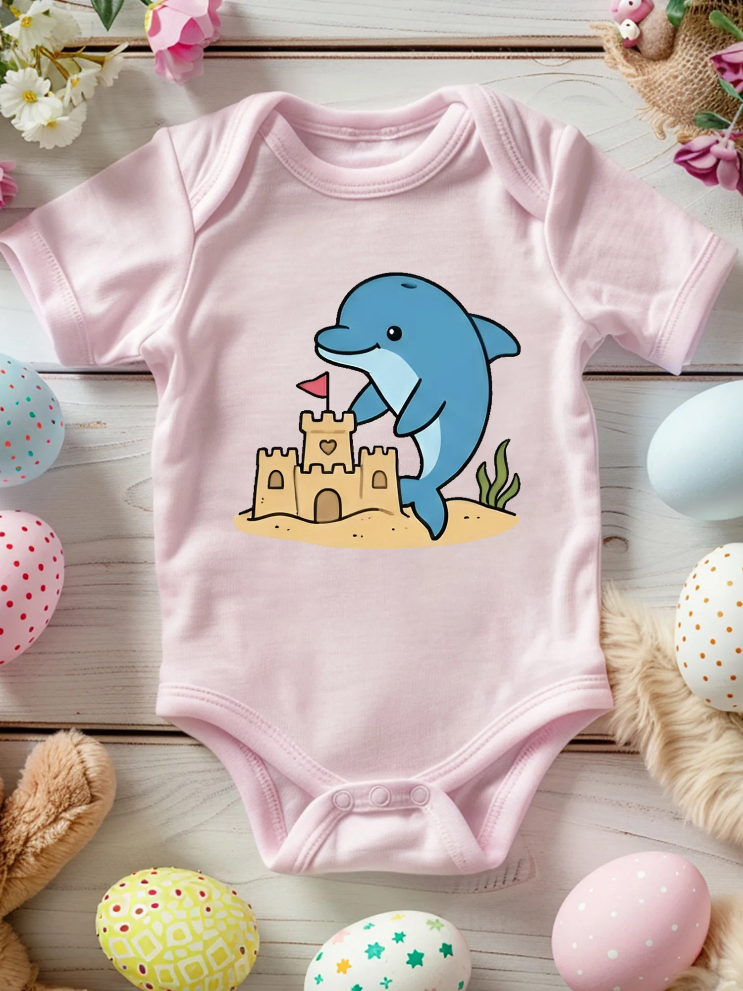 

Детский комбинезон унисекс Sandy Castle And Dolphin, мягкий комбинезон из 100% хлопка, всесезонное розовое боди 190GSM