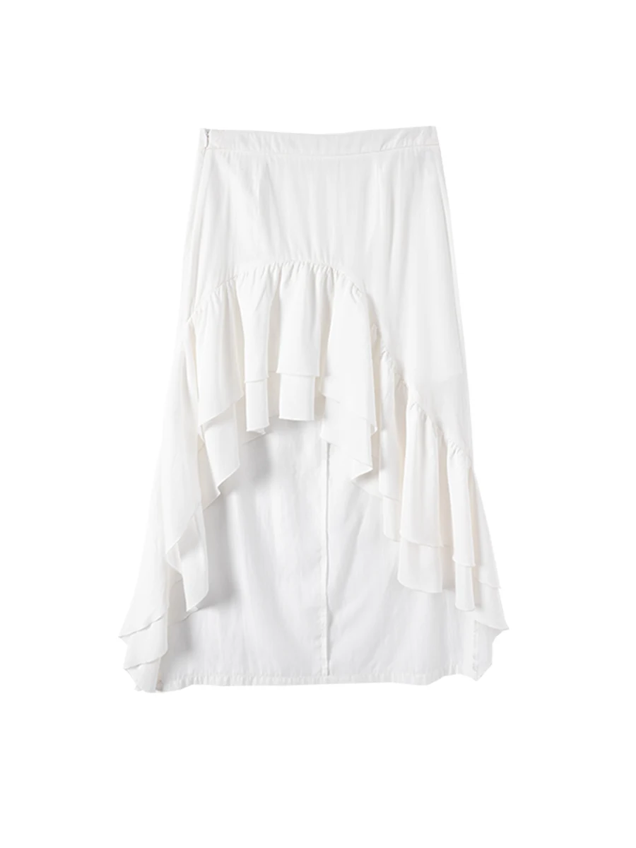 

Asymmetric Hemline High Waist Midi Skirt for Women Summer Commute Sle Korean Version Color Polyester Viscose Blend