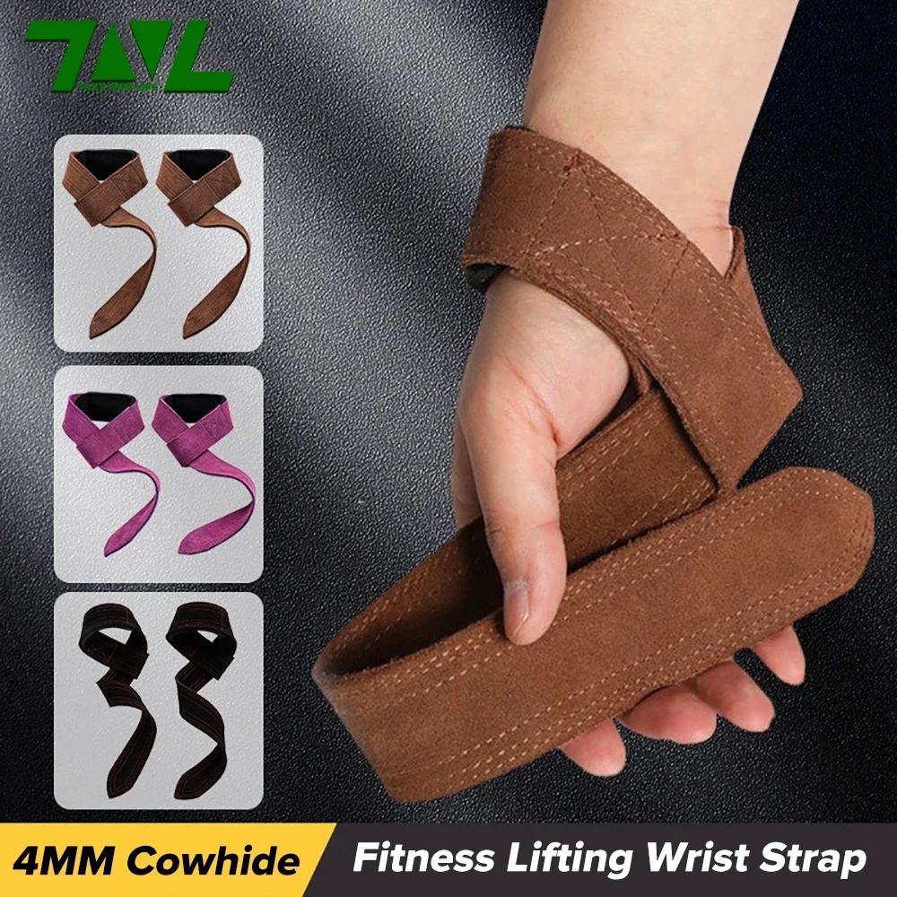

1 Pair Cowhide Weightlifting Non-slip Straps Gym Dumbbell Workout Crossfit Fitness Equipment Wrist Wrap Lift Exercise Training